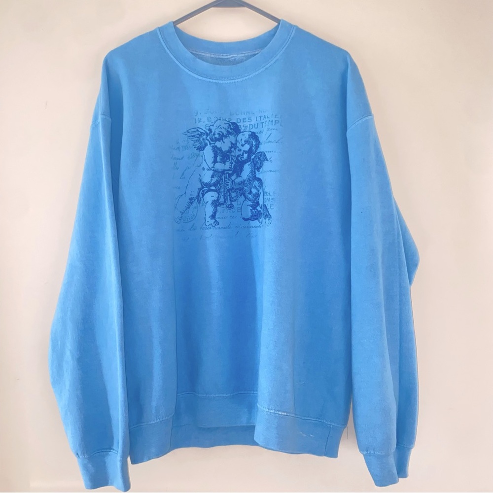 PacSun Golden Hour Angel Trumpets Blue Crew Neck Sweatshirt